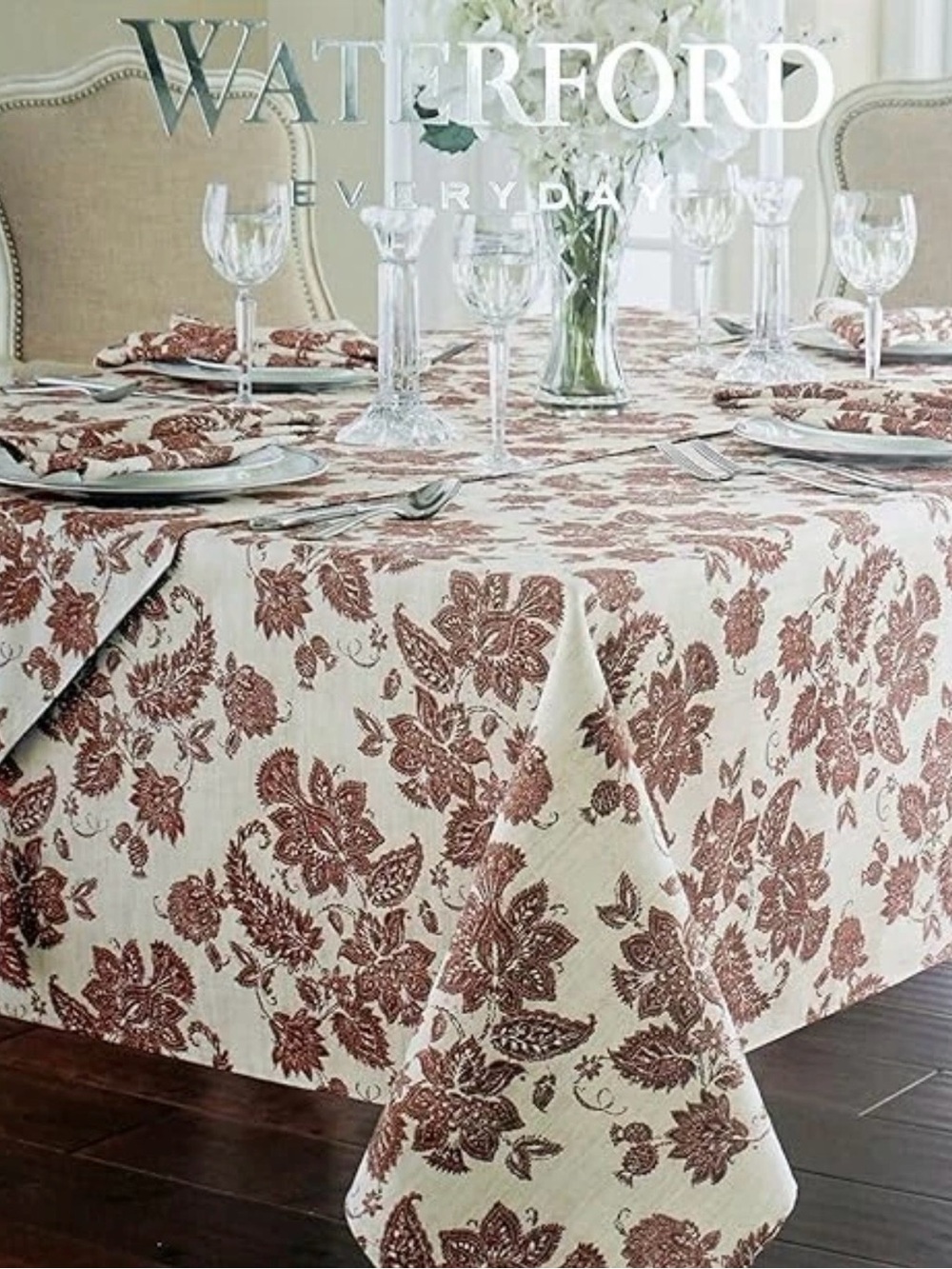 Fall Waterford Regan Everyday Ivory and Rust Floral Tablecloth and Napkins
